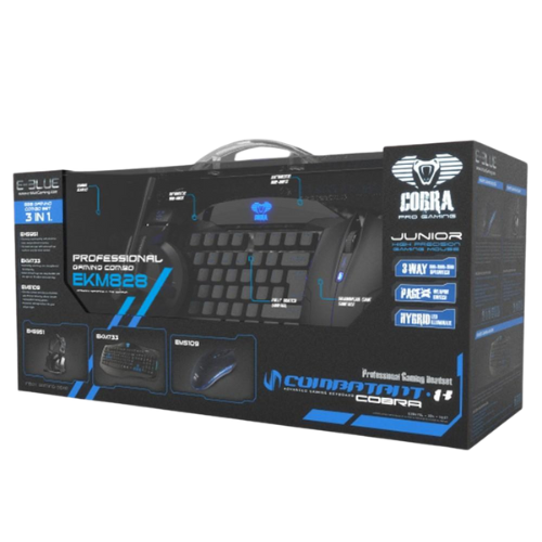 E-BLUE Clavier + Souris + Casque Gamer Pack 3 en 1 (EKM831BKBE-IU)